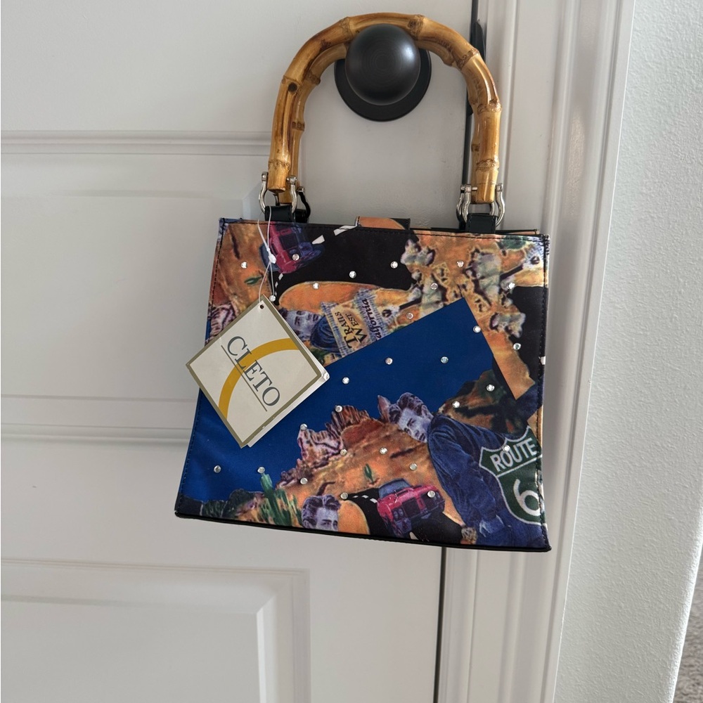 Women's Artistic Tote with Bamboo Handle